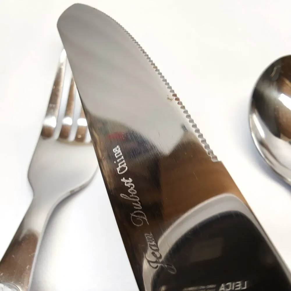 Jean Dubost Pantry White Stainless Flatware Place Setting Fork Knife Spoon Set